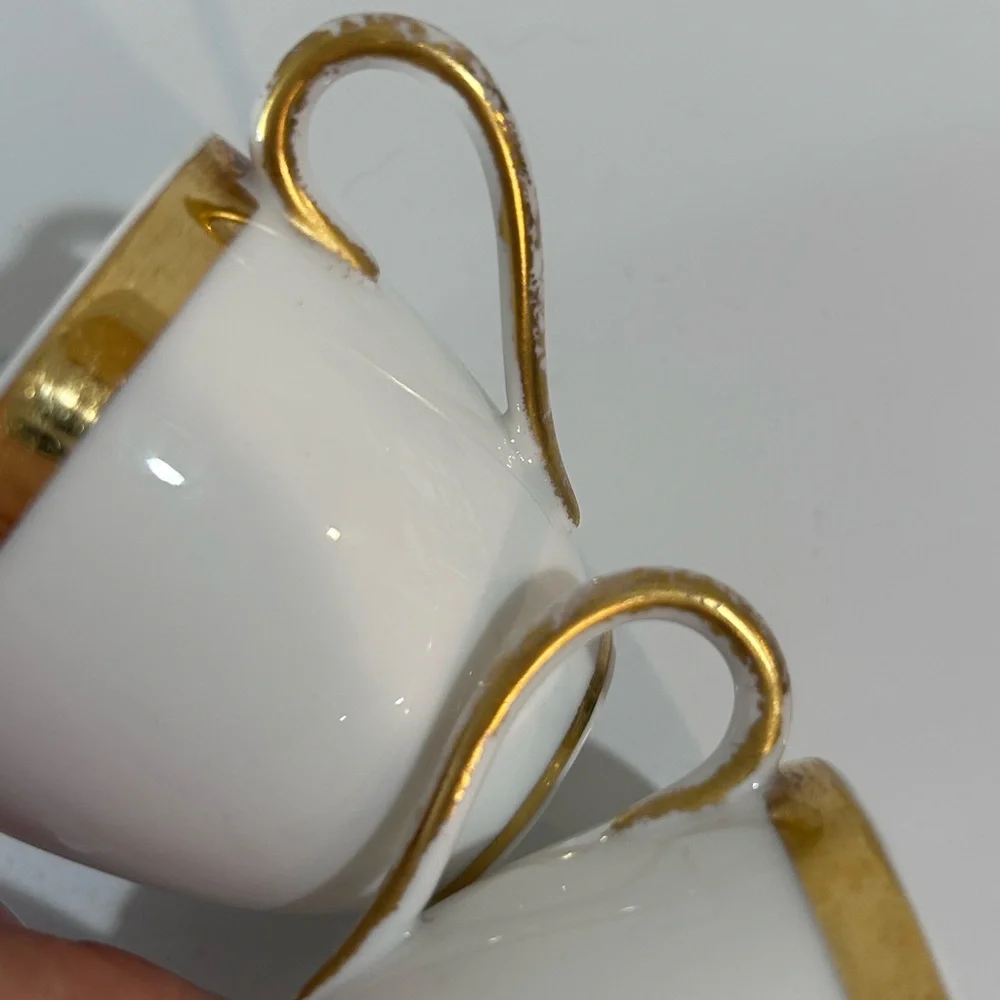 Antique Wm Guerin Limoges France Demitasse Cup & Saucer Set of 3 Gold Band 1900